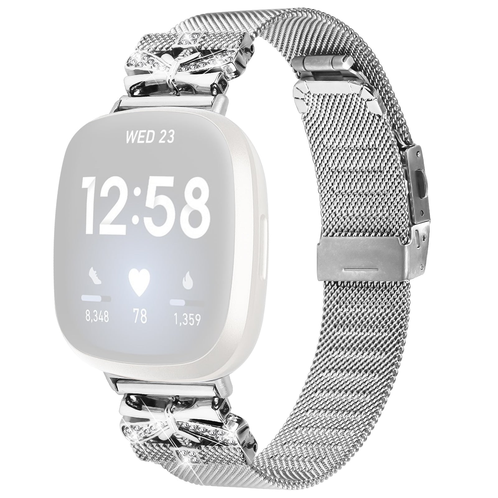 For Fitbit Sense / Versa 3 Milanese Watchband Stainless Steel Watch Strap with Rhinestone Decor - Silver For Fitbit Sense / Versa 3 Milanese Watchband Stainless Steel Watch Strap with Rhinestone Decor - Silver